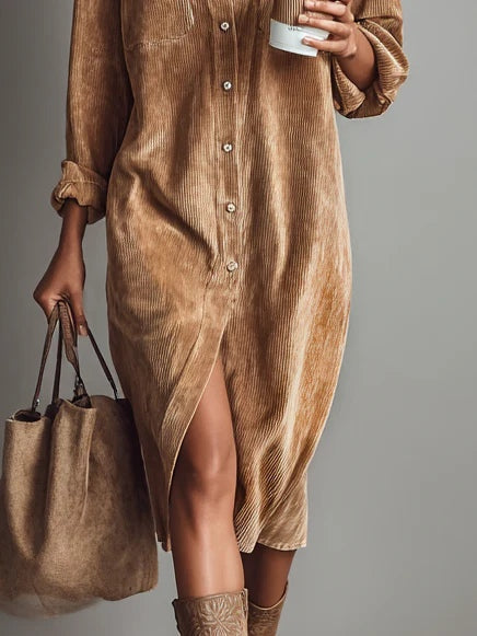 Robe chemise midi noire pour femme, confortable et intemporelle, parfaite pour un style chic décontracté.