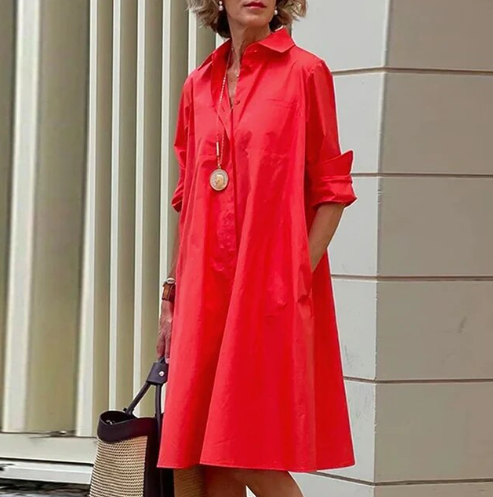 "Robe chemise unie pour femme, élégante et confortable, de couleur noire, taille S-2XL, adaptée à toutes occasions."