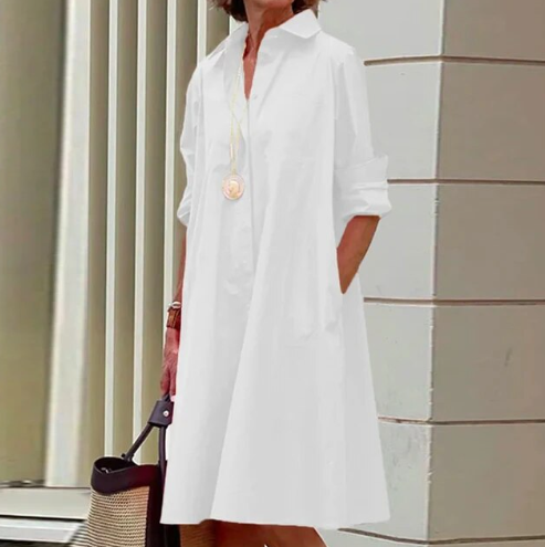 "Robe chemise unie pour femme, élégante et confortable, de couleur noire, taille S-2XL, adaptée à toutes occasions."
