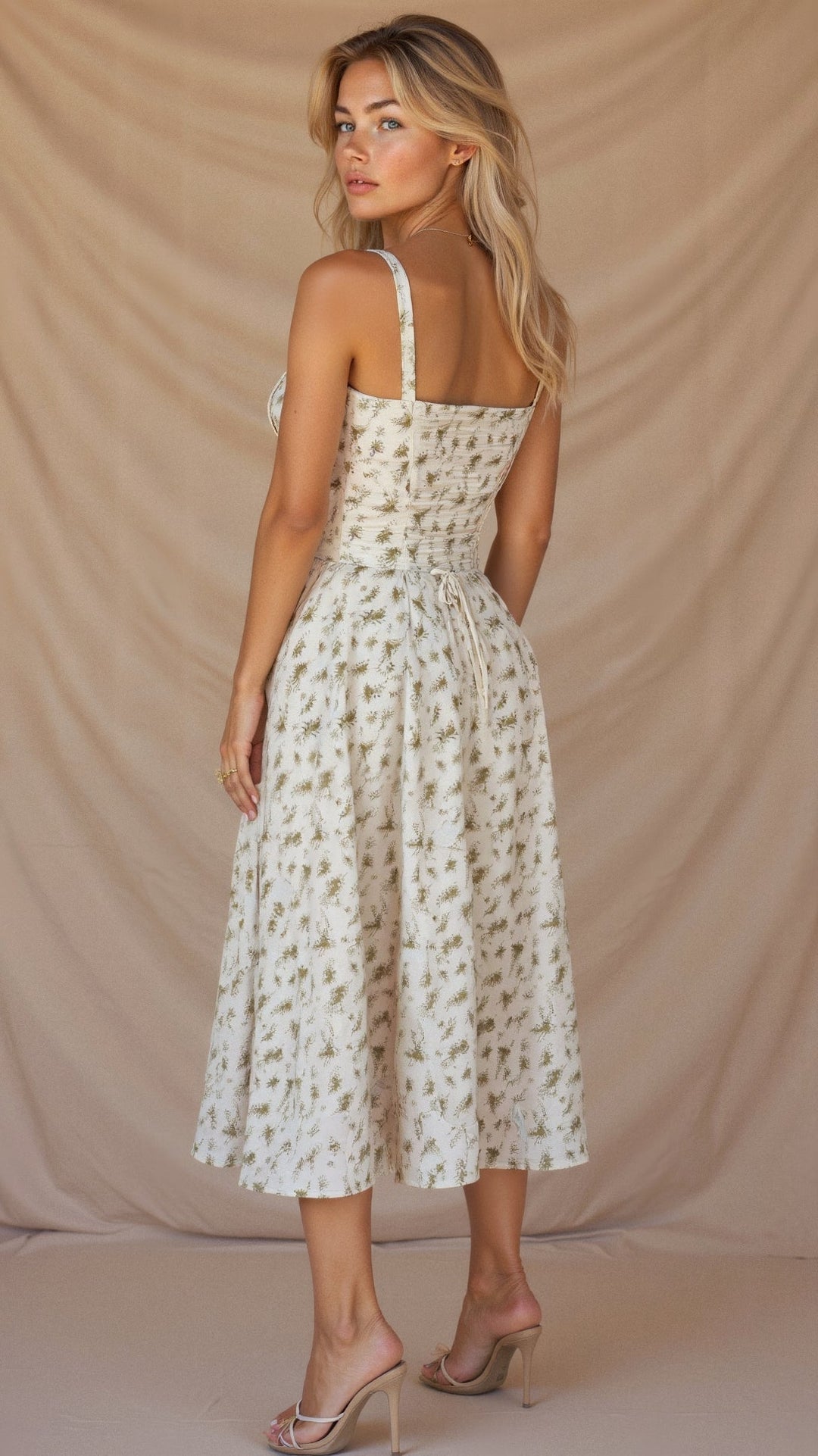 Robe corset midi Kiana élégante, jupe fluide, corsage structurant, féminité raffinée, tenue polyvalente chic pour femmes.