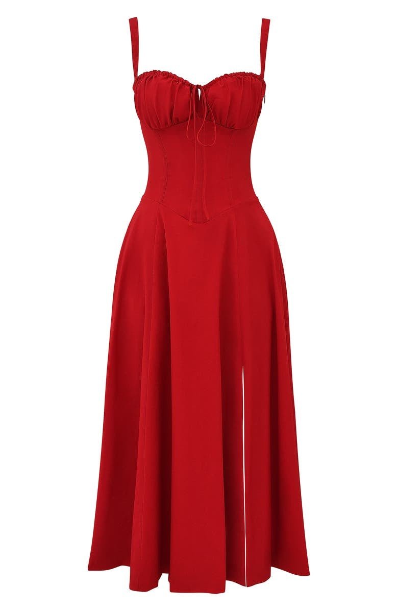 Robe corset midi Kiana élégante, jupe fluide, corsage structurant, féminité raffinée, tenue polyvalente chic pour femmes.