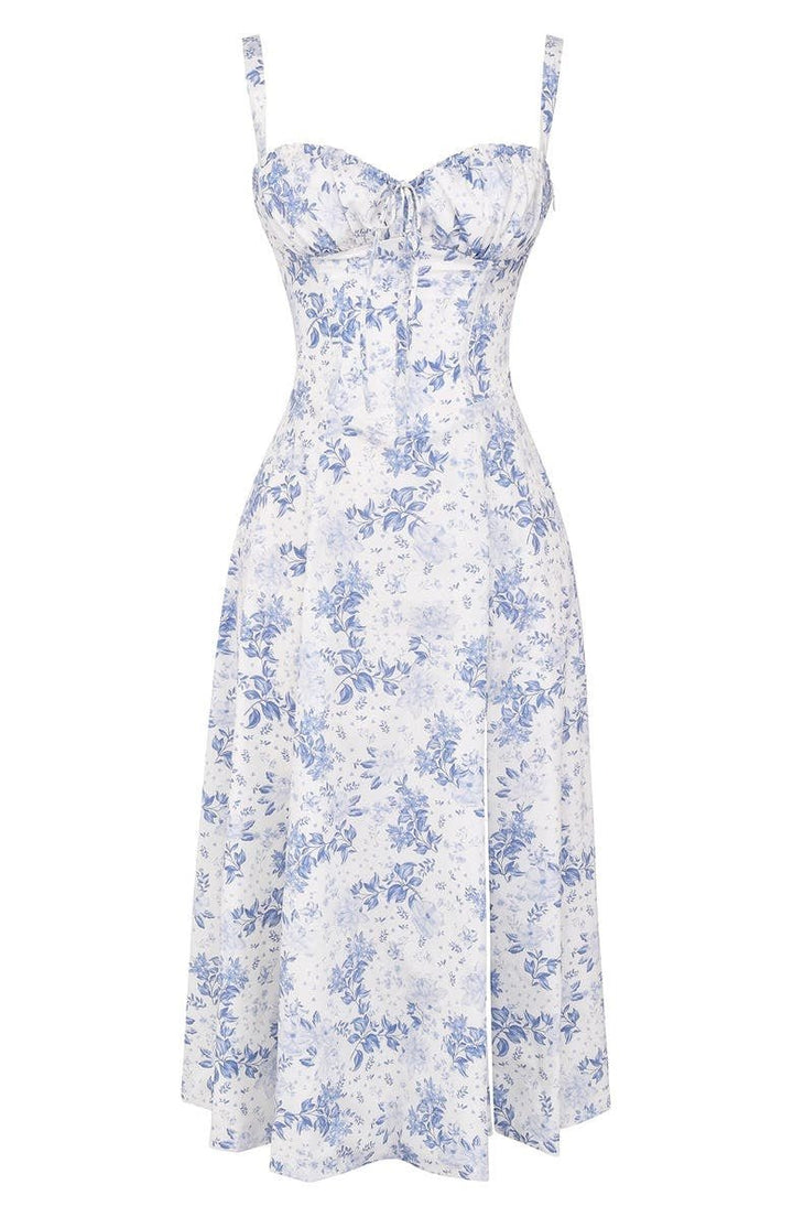 Robe corset midi Kiana élégante, jupe fluide, corsage structurant, féminité raffinée, tenue polyvalente chic pour femmes.