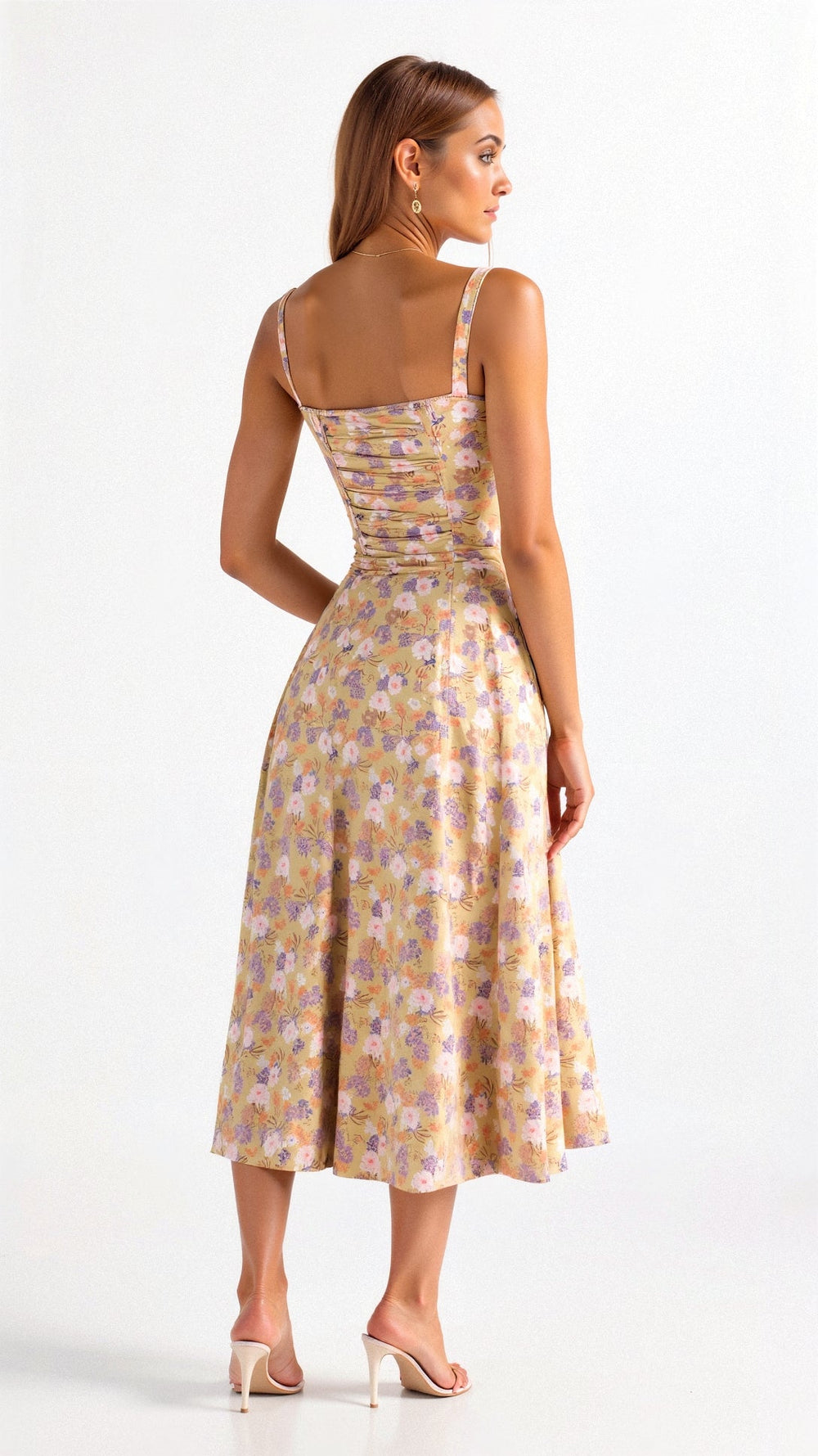 Robe corset midi Kiana élégante, jupe fluide, corsage structurant, féminité raffinée, tenue polyvalente chic pour femmes.