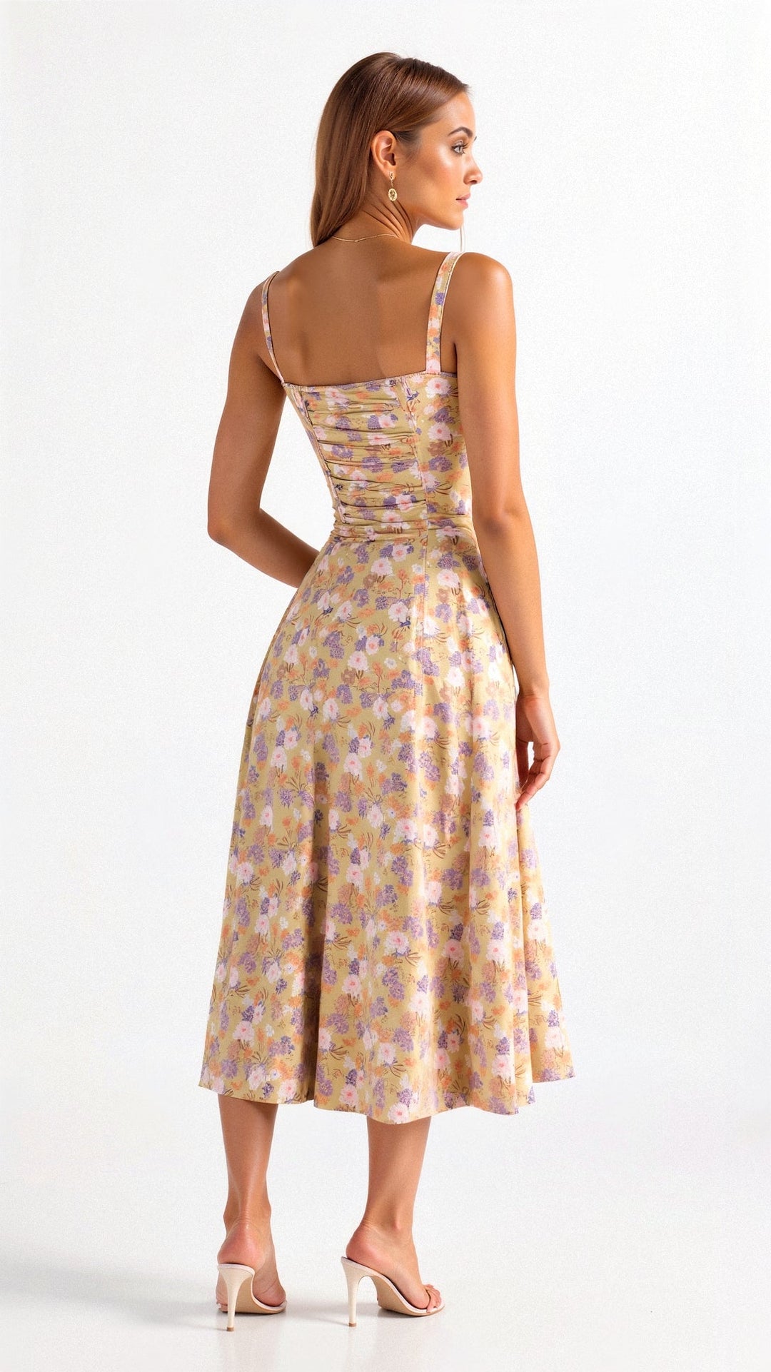 Robe corset midi Kiana élégante, jupe fluide, corsage structurant, féminité raffinée, tenue polyvalente chic pour femmes.