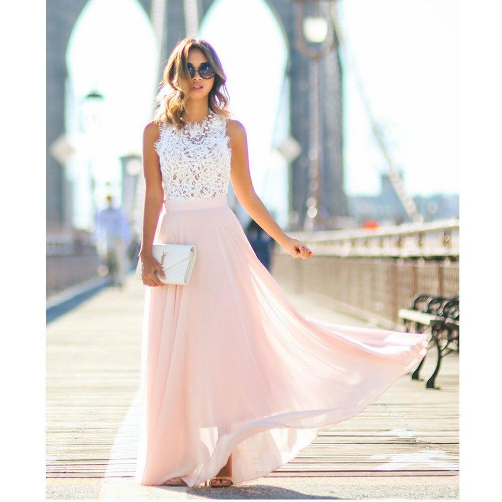 Robe d'été maxi élégante pour femme en dentelle rose, parfaite pour une tenue chic et confortable.