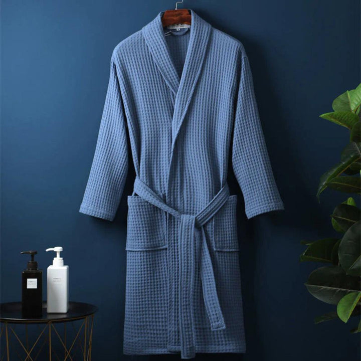 Robe de chambre femme style kimono en coton gaufré, élégante et confortable pour les matins doux.
