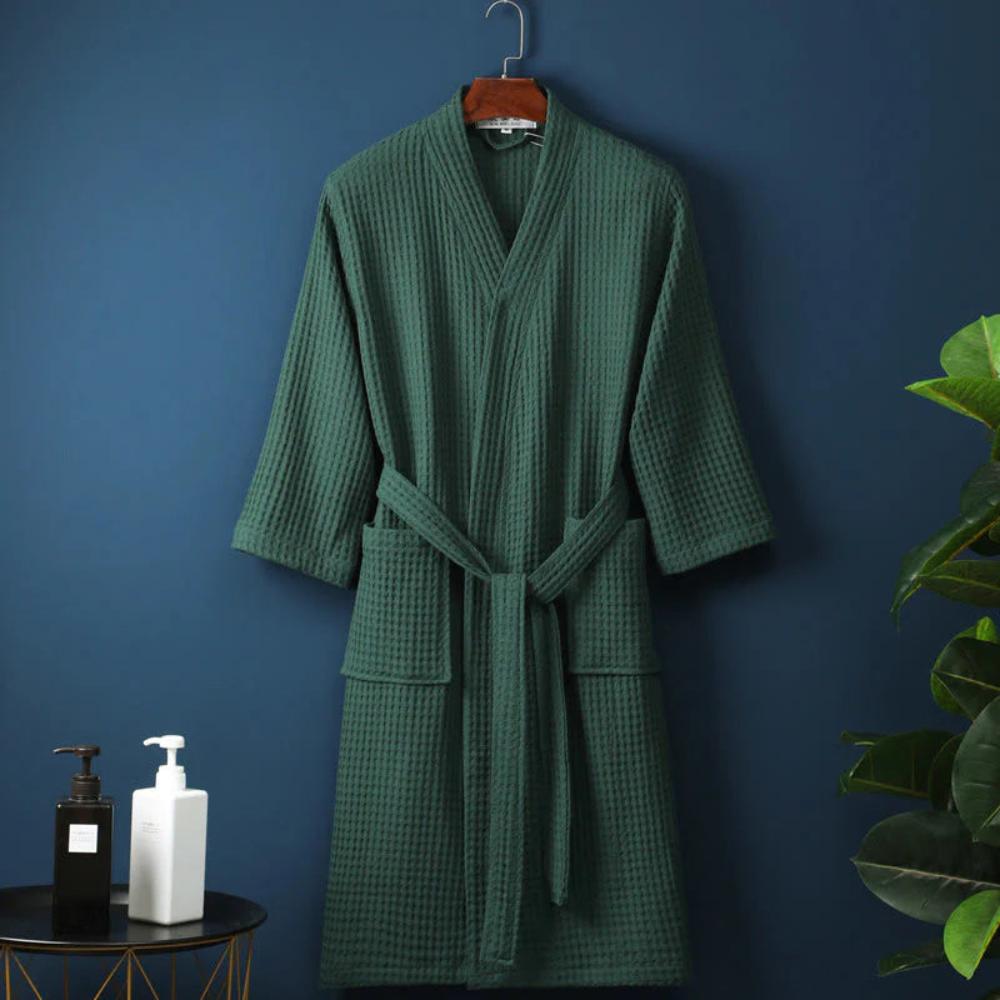 Kimono peignoir femme 100% coton respirant, idéal comme robe de chambre ou pour le spa.