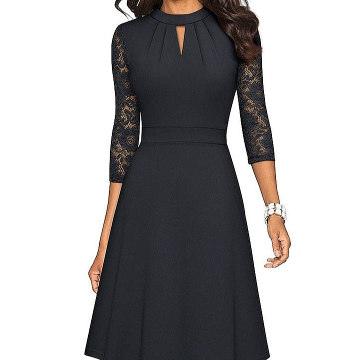 Robe de soirée femme élégante et chic avec détails évidés, parfaite pour cocktail ou cérémonie.
