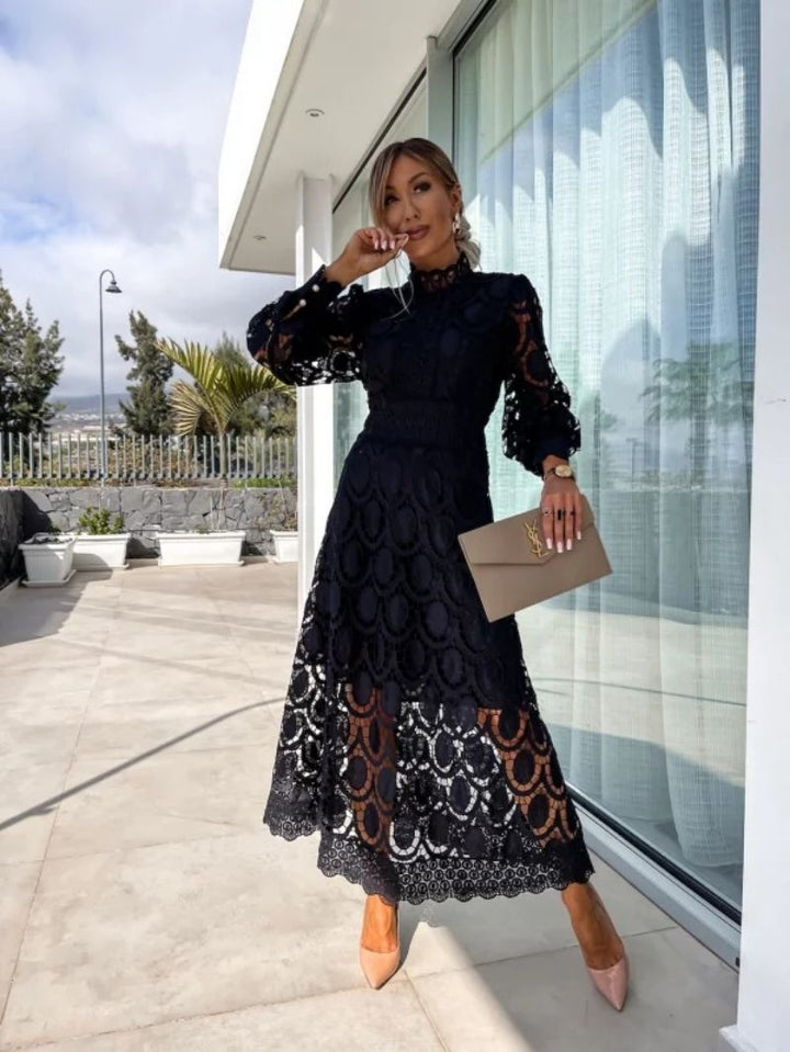 Robe de soirée féminine à manches longues, habillée pour événements, mariages, cocktails.