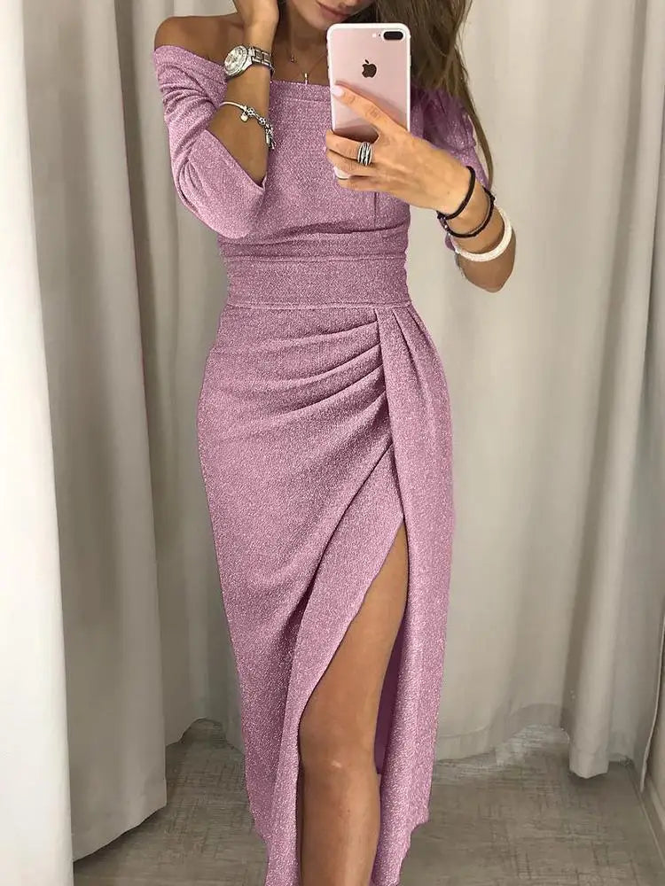 Robe de soirée femme élégante noire, motif étoiles scintillantes. Parfaite pour un look glamour et chic.