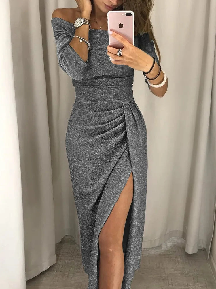 Détail du motif étoiles brodées sur cette robe de soirée femme. Apporte une touche chic et glamour unique.