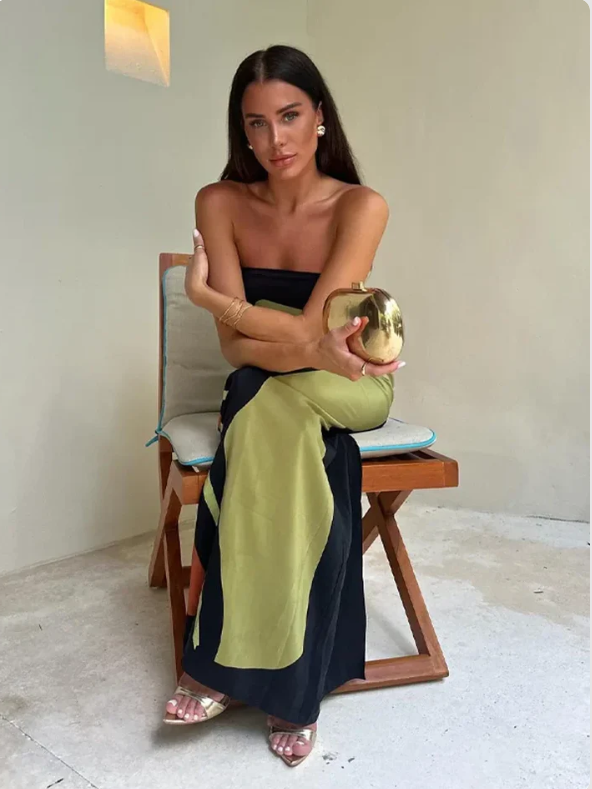 Robe de soirée femme verte, coupe flatteuse, idéale pour les occasions spéciales printemps/été.
