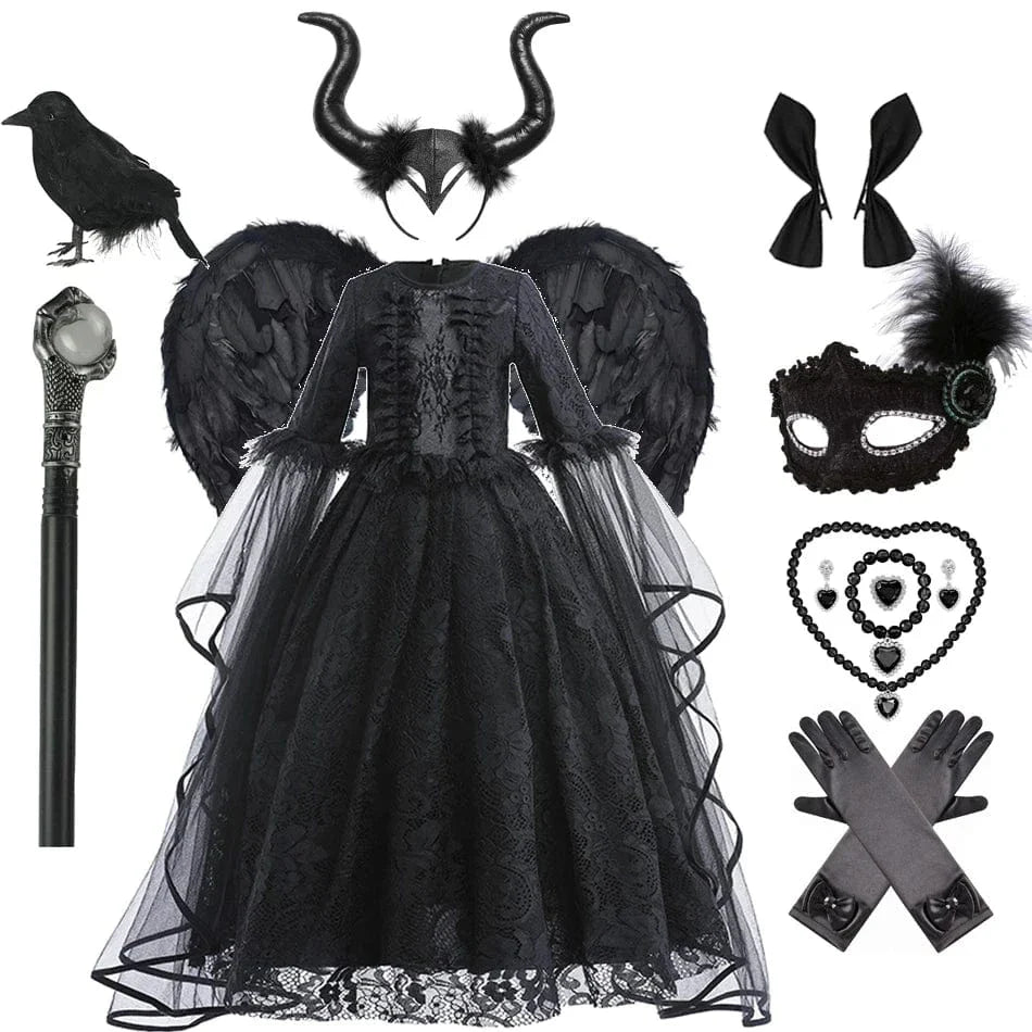 Robe de sorcière enfant, déguisement Halloween.  Longue, noire, élégante.  90-150cm.