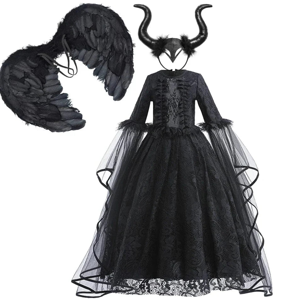 Robe de sorcière enfant, déguisement Halloween.  Longue, noire, élégante.  90-150cm.