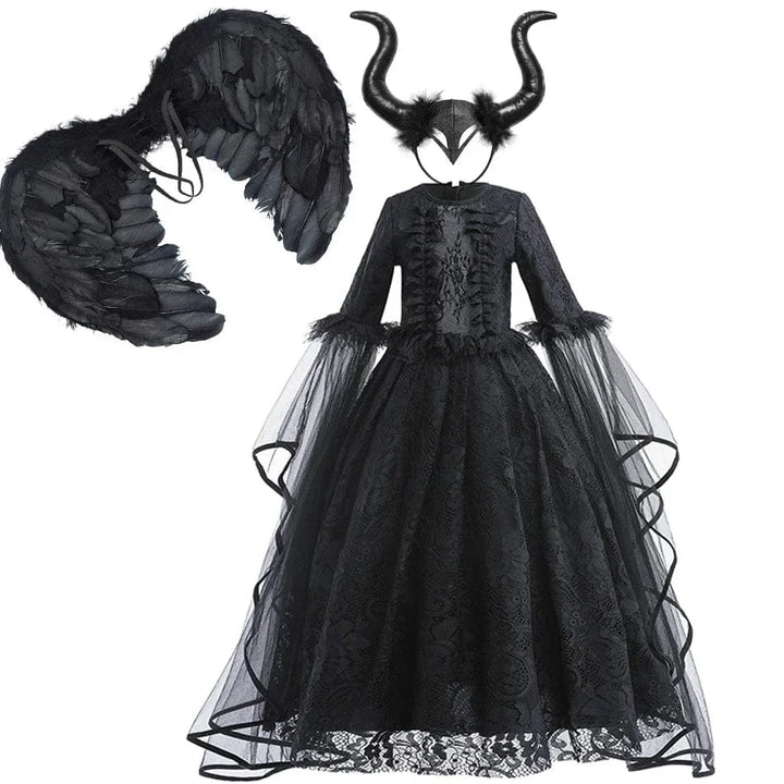 Robe de sorcière enfant, déguisement Halloween.  Longue, noire, élégante.  90-150cm.