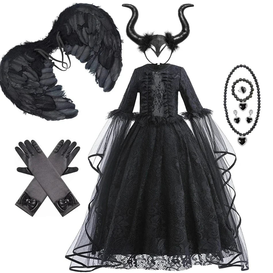 Robe de sorcière enfant, déguisement Halloween.  Longue, noire, élégante.  90-150cm.