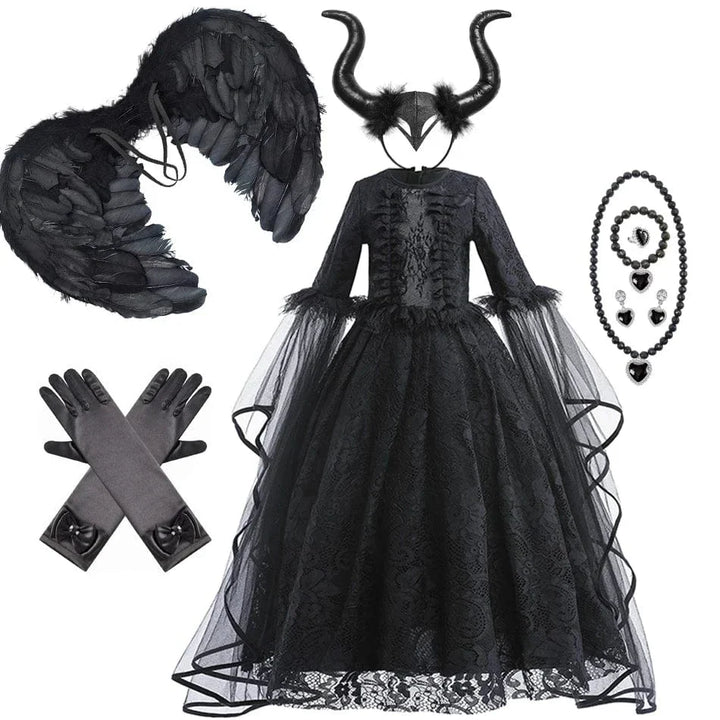 Robe de sorcière enfant, déguisement Halloween.  Longue, noire, élégante.  90-150cm.