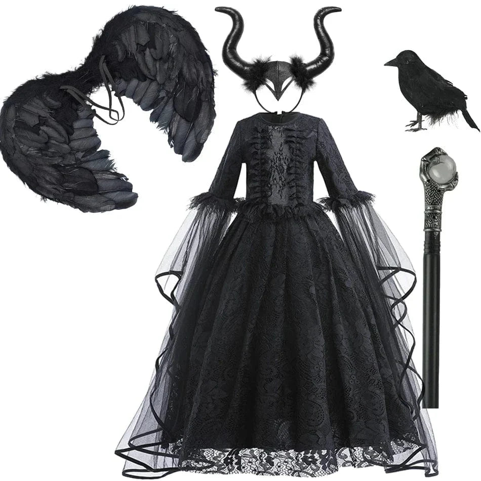 Robe de sorcière enfant, déguisement Halloween.  Longue, noire, élégante.  90-150cm.