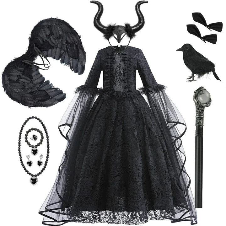 Robe de sorcière enfant, déguisement Halloween.  Longue, noire, élégante.  90-150cm.