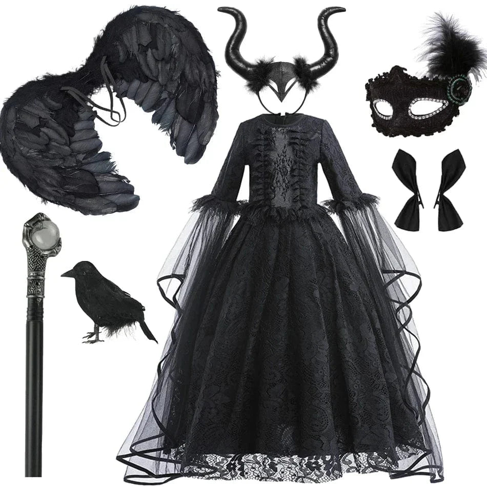 Robe de sorcière enfant, déguisement Halloween.  Longue, noire, élégante.  90-150cm.