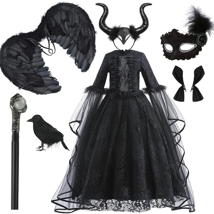Robe de sorcière enfant, déguisement Halloween.  Longue, noire, élégante.  90-150cm.