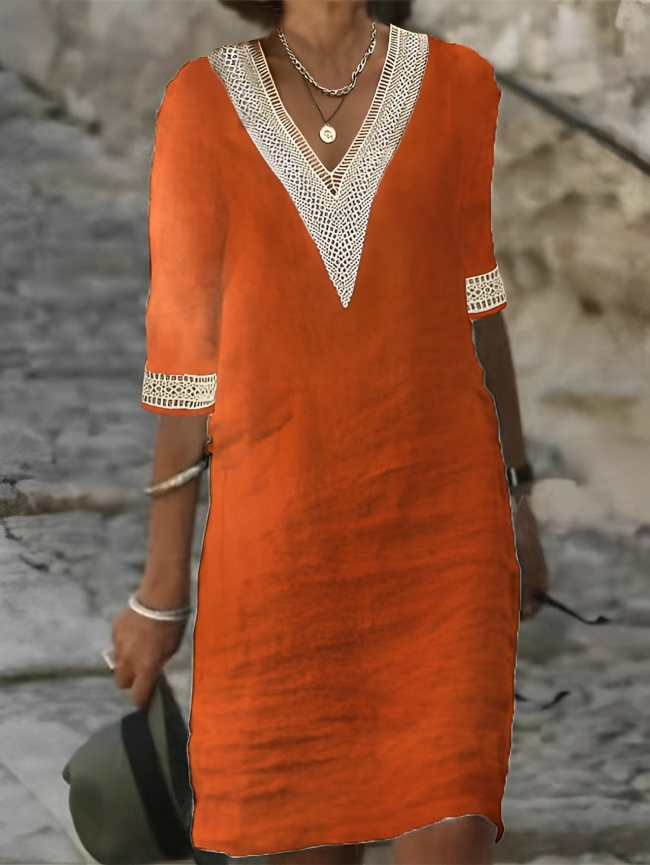 Robe d'été crochet, style fluide et léger.  Détail crochet raffiné. Parfaite pour l'été.