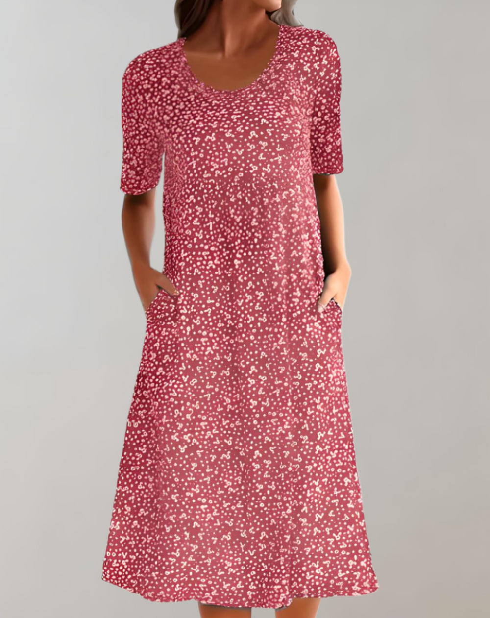 "Robe d'été fluide col V, légère et élégante, manches courtes, parfaite pour jours ensoleillés"