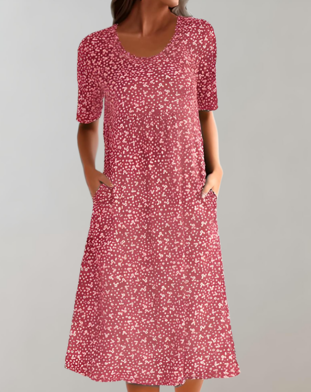 "Robe d'été fluide col V, légère et élégante, manches courtes, parfaite pour jours ensoleillés"
