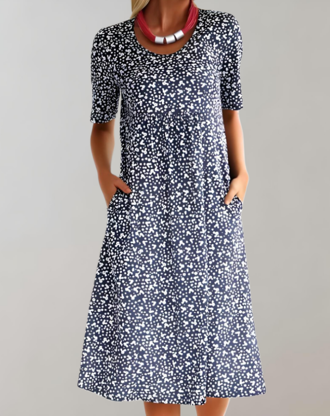 "Robe d'été fluide col V, légère et élégante, manches courtes, parfaite pour jours ensoleillés"
