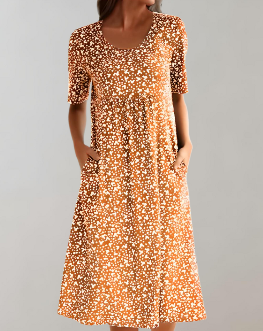 "Robe d'été fluide col V, légère et élégante, manches courtes, parfaite pour jours ensoleillés"
