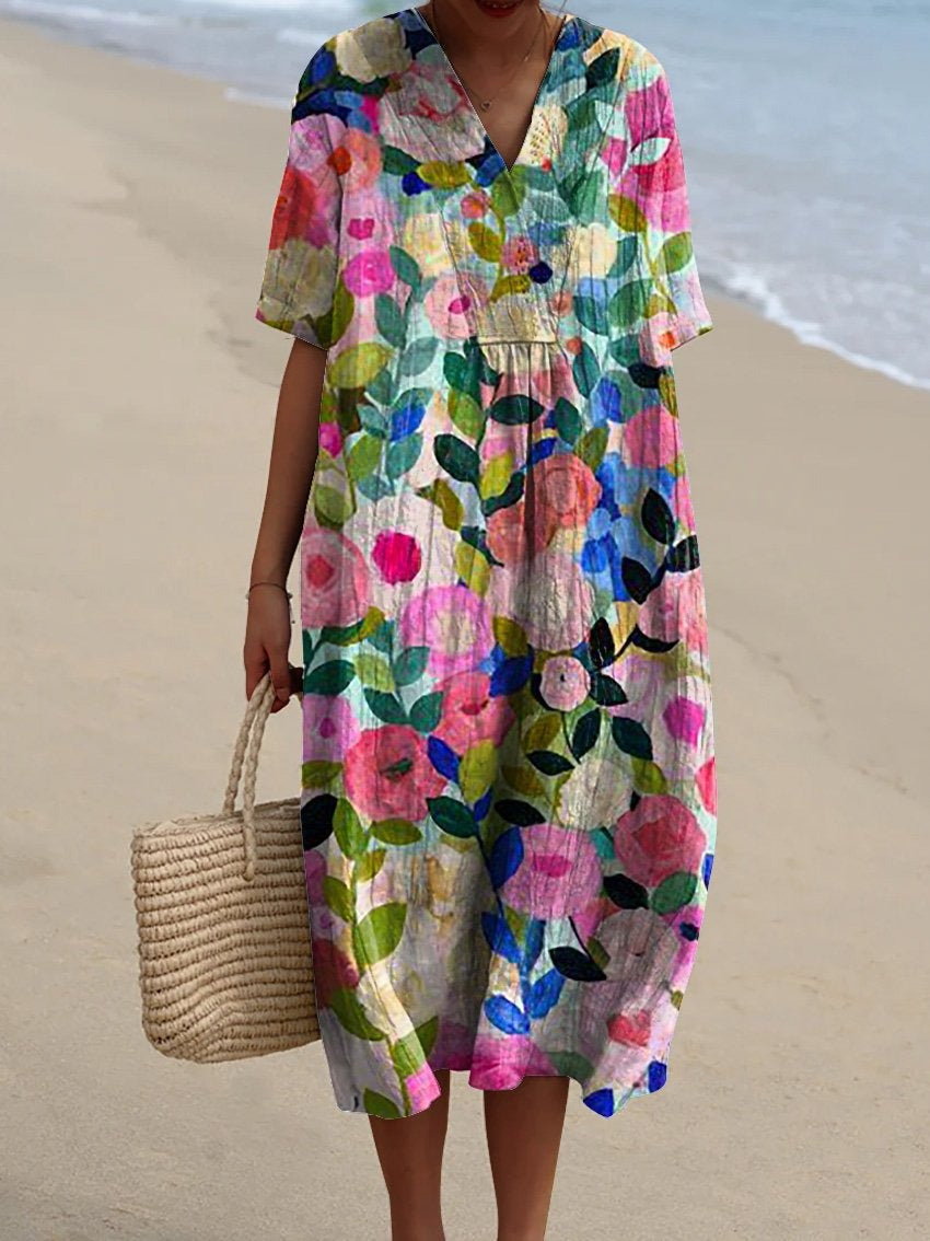 Robe d'été fluide, imprimé floral, coupe élégante et confortable.  Parfait pour l'été.
