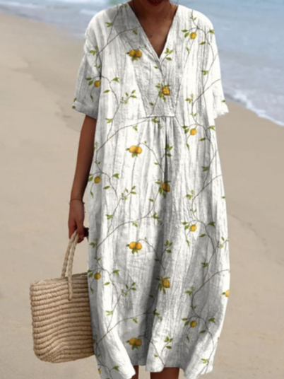 Robe d'été fluide, imprimé floral, coupe élégante et confortable.  Parfait pour l'été.