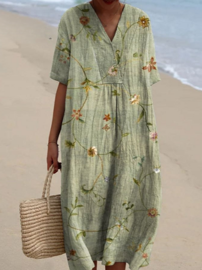 Robe d'été fluide, imprimé floral, coupe élégante et confortable.  Parfait pour l'été.