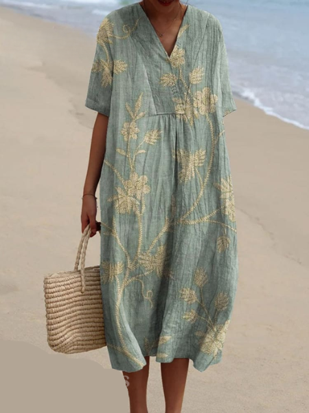 Robe d'été fluide, imprimé floral, coupe élégante et confortable.  Parfait pour l'été.