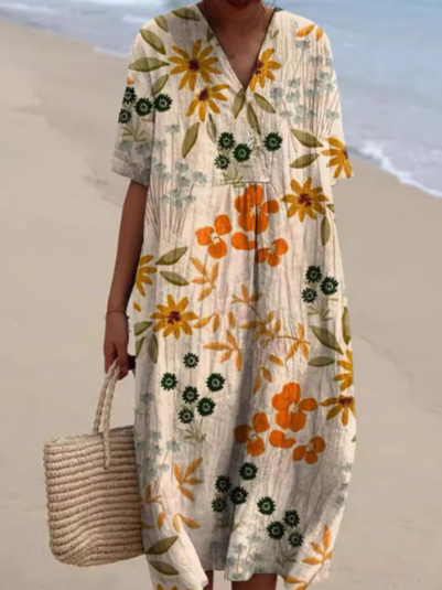 Robe d'été fluide, imprimé floral, coupe élégante et confortable.  Parfait pour l'été.