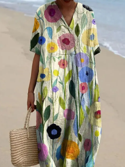 Robe d'été fluide, imprimé floral, coupe élégante et confortable.  Parfait pour l'été.