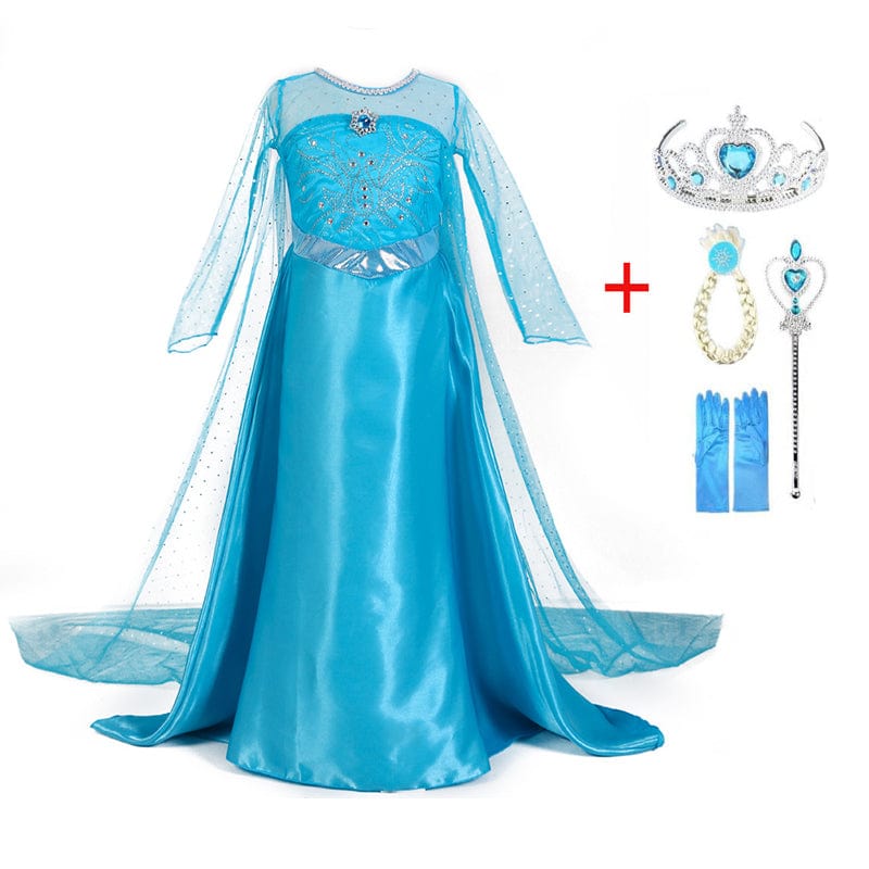 Robe Elsa enfant, déguisement bleu, fête anniversaire.  Parfait pour les petites filles.