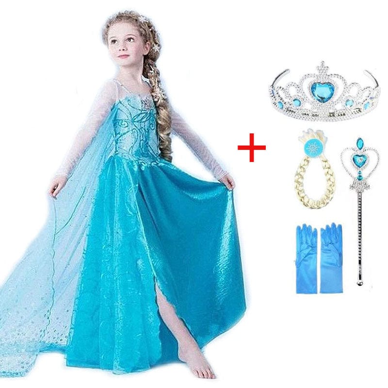 Robe Elsa enfant, déguisement bleu, fête anniversaire.  Parfait pour les petites filles.