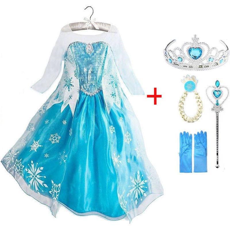 Robe Elsa enfant, déguisement bleu, fête anniversaire.  Parfait pour les petites filles.