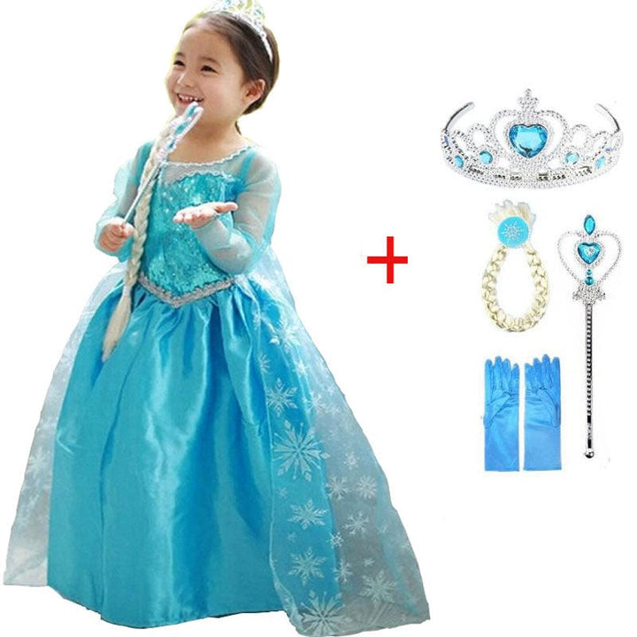 Robe Elsa enfant, déguisement bleu, fête anniversaire.  Parfait pour les petites filles.
