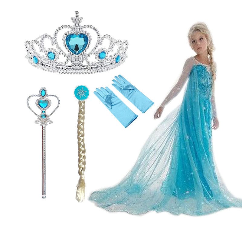 Robe Elsa enfant, déguisement bleu, fête anniversaire.  Parfait pour les petites filles.