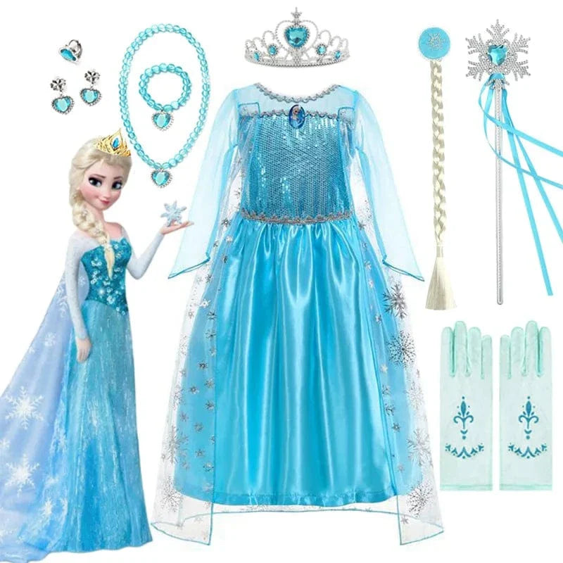 Robe Elsa enfant, déguisement Reine des Neiges bleu scintillant.  Parfait pour les fêtes!