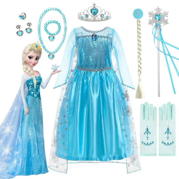 Robe Elsa enfant, déguisement Reine des Neiges bleu scintillant.  Parfait pour les fêtes!