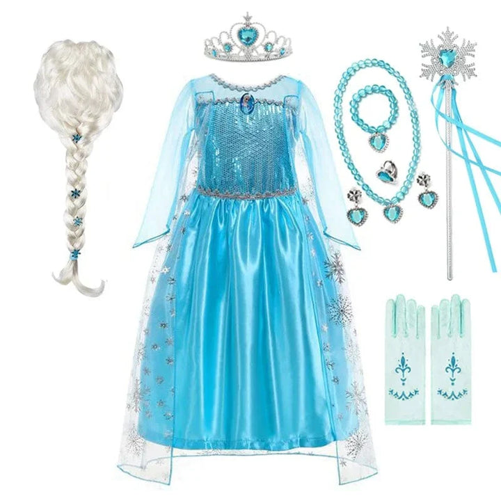 Robe Elsa enfant, déguisement Reine des Neiges bleu scintillant.  Parfait pour les fêtes!