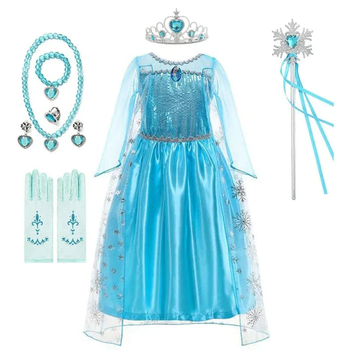 Robe Elsa enfant, déguisement Reine des Neiges bleu scintillant.  Parfait pour les fêtes!