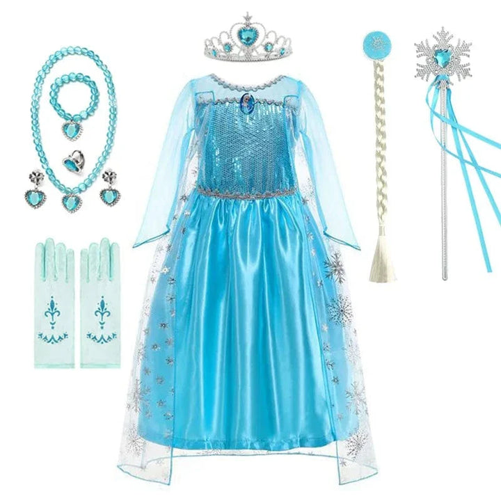 Robe Elsa enfant, déguisement Reine des Neiges bleu scintillant.  Parfait pour les fêtes!