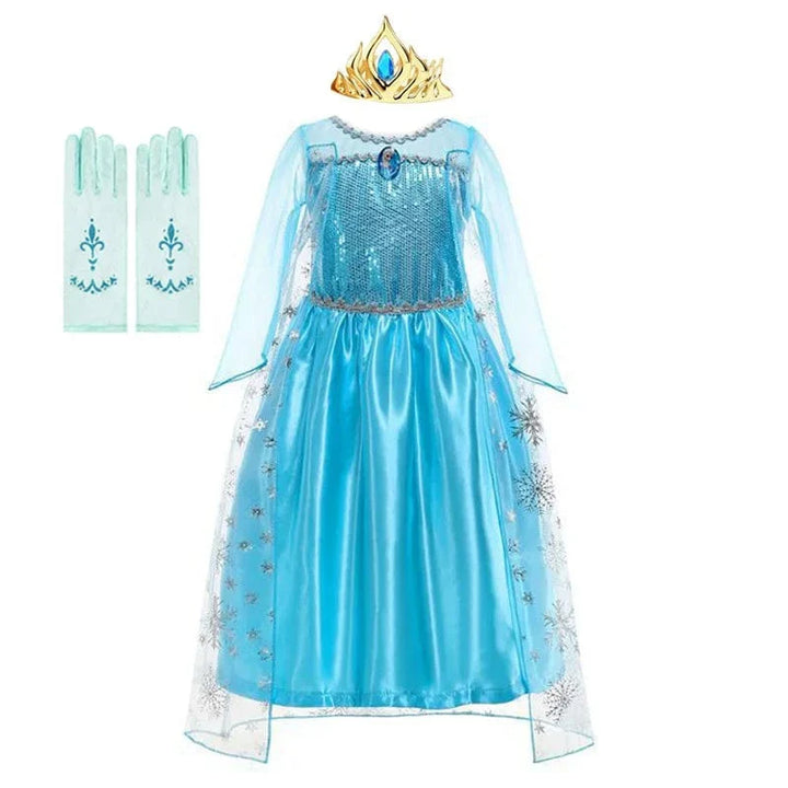 Robe Elsa enfant, déguisement Reine des Neiges bleu scintillant.  Parfait pour les fêtes!