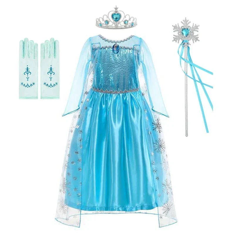 Robe Elsa enfant, déguisement Reine des Neiges bleu scintillant.  Parfait pour les fêtes!