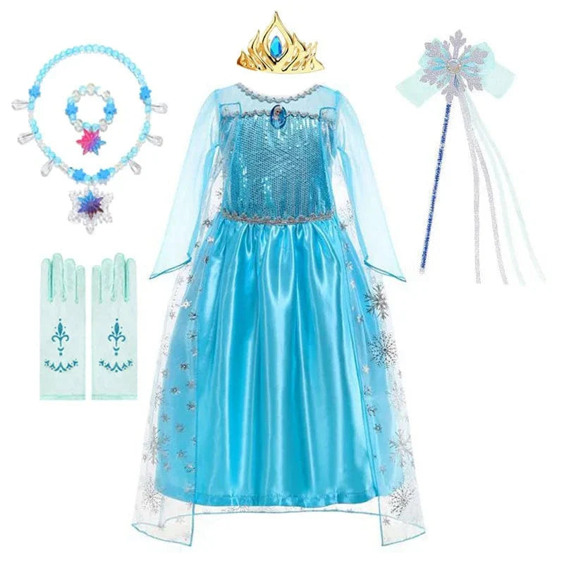 Robe Elsa enfant, déguisement Reine des Neiges bleu scintillant.  Parfait pour les fêtes!