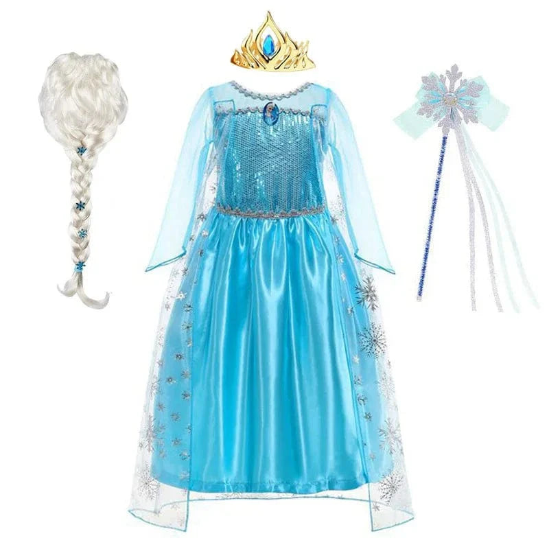 Robe Elsa enfant, déguisement Reine des Neiges bleu scintillant.  Parfait pour les fêtes!
